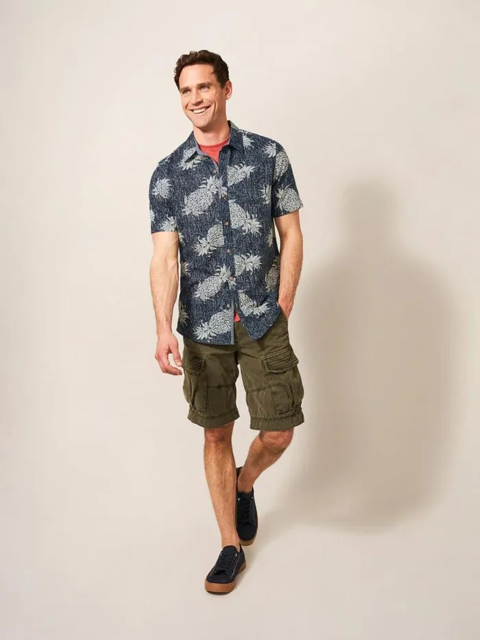 Men SHIRTS White Stuff Penare Pineapple PR SS Shirt Dark Navy