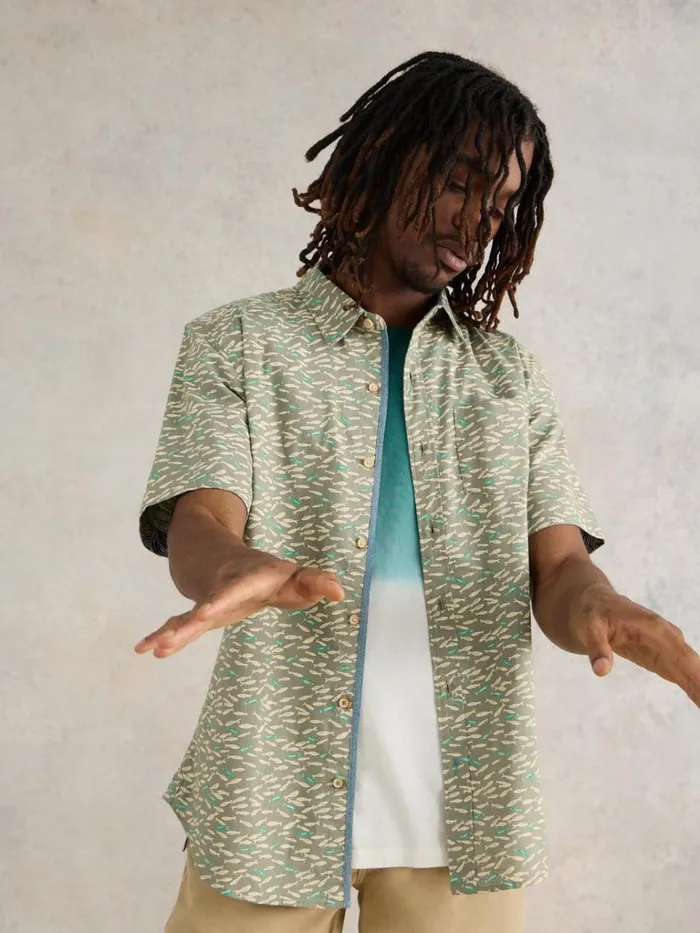 Men SHIRTS White Stuff Shoal Printed Shirt Mint Green