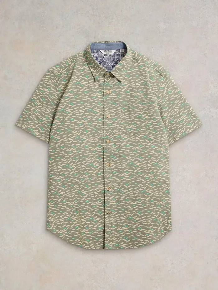 Men SHIRTS White Stuff Shoal Printed Shirt Mint Green Men SHIRTS White Stuff Shoal Printed Shirt Mint Green