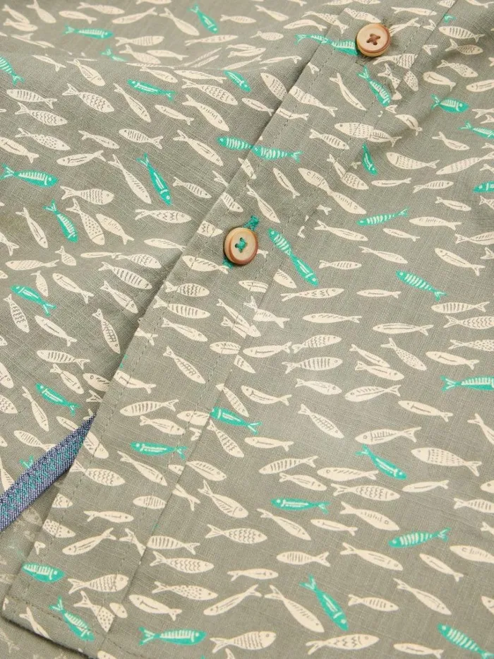 Men SHIRTS White Stuff Shoal Printed Shirt Mint Green Men SHIRTS White Stuff Shoal Printed Shirt Mint Green