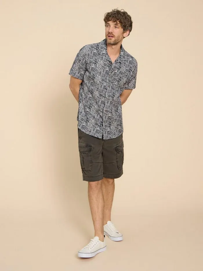 Men SHIRTS White Stuff Waves Printed SS Shirt Navy Print