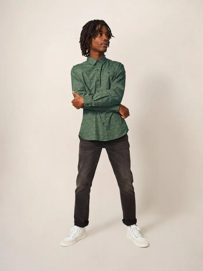 Men SHIRTS White Stuff Welch Line Printed Shirt Dark Green