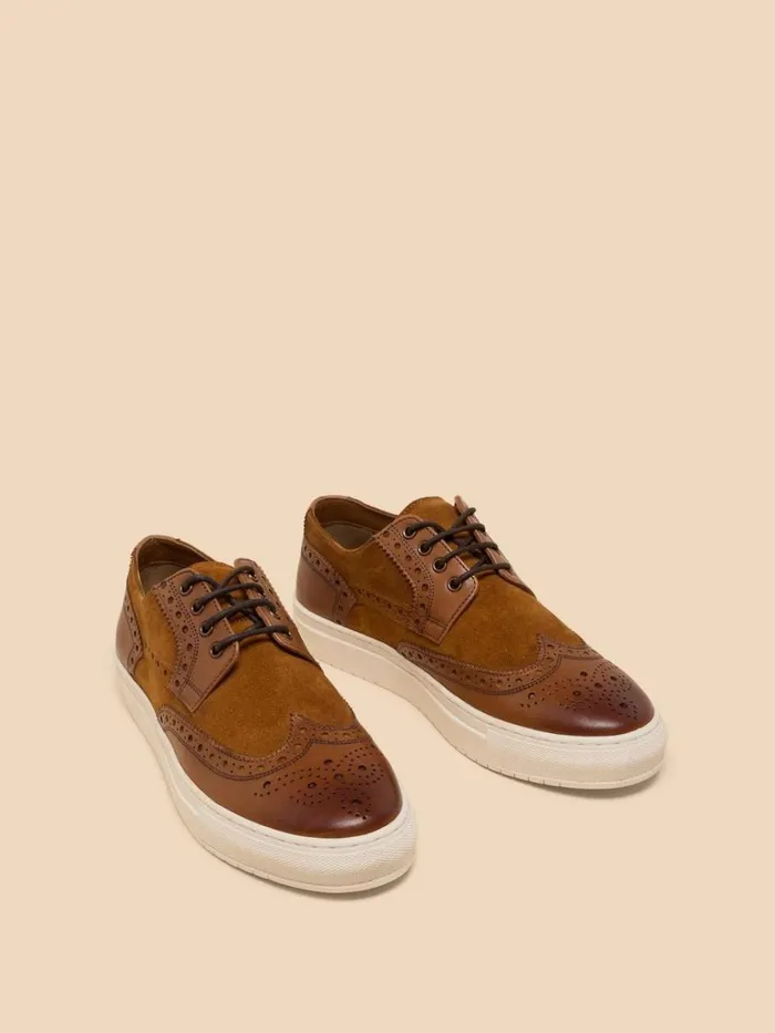 Men SHOES White Stuff Benny Brogue Leather Trainer Dark Tan