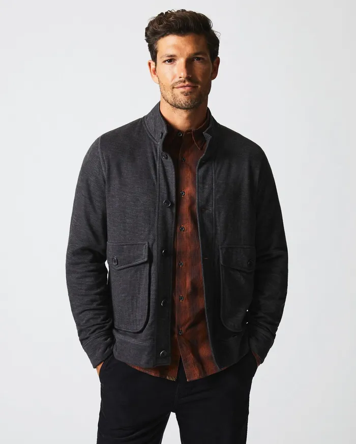 Men Slub Cotton Cardigan Black Billy Reid Sweaters and Sweatshirts