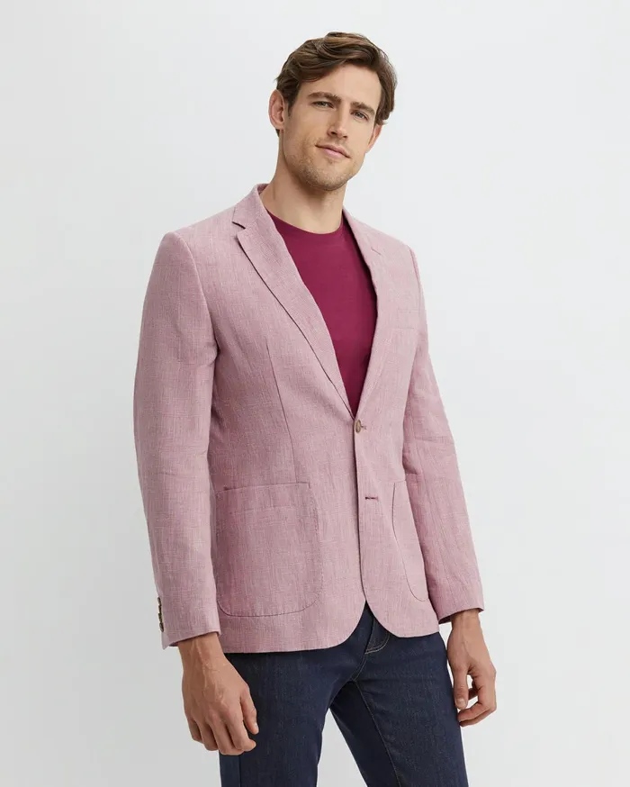 Men Sportscraft Jackets and Blazers Farrer Linen Sports Jacket Dusty Pink