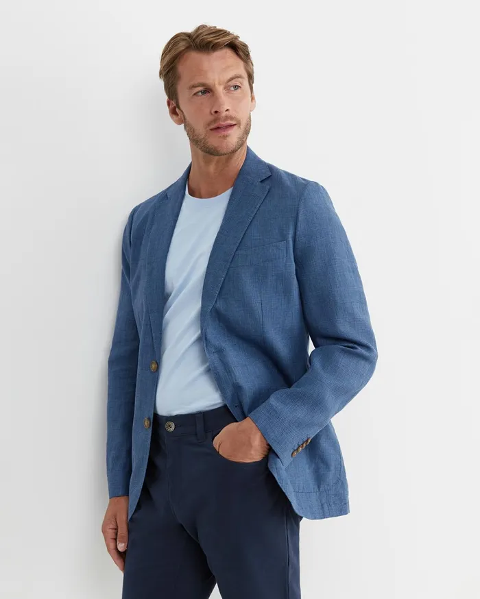 Men Sportscraft Jackets and Blazers Farrer Linen Sports Jacket Mid Blue