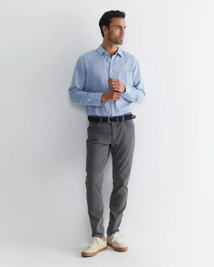 Men Sportscraft Shirts Long Sleeve Linen Shirt Chambray