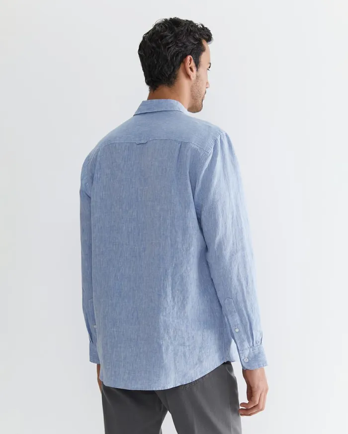 Men Sportscraft Shirts Long Sleeve Linen Shirt Chambray