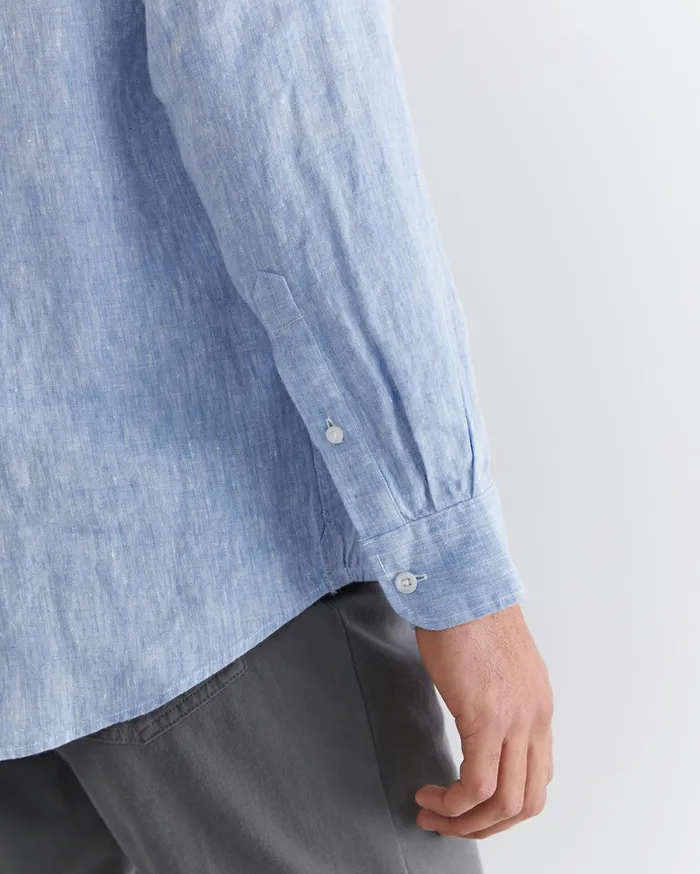 Men Sportscraft Shirts Long Sleeve Linen Shirt Chambray