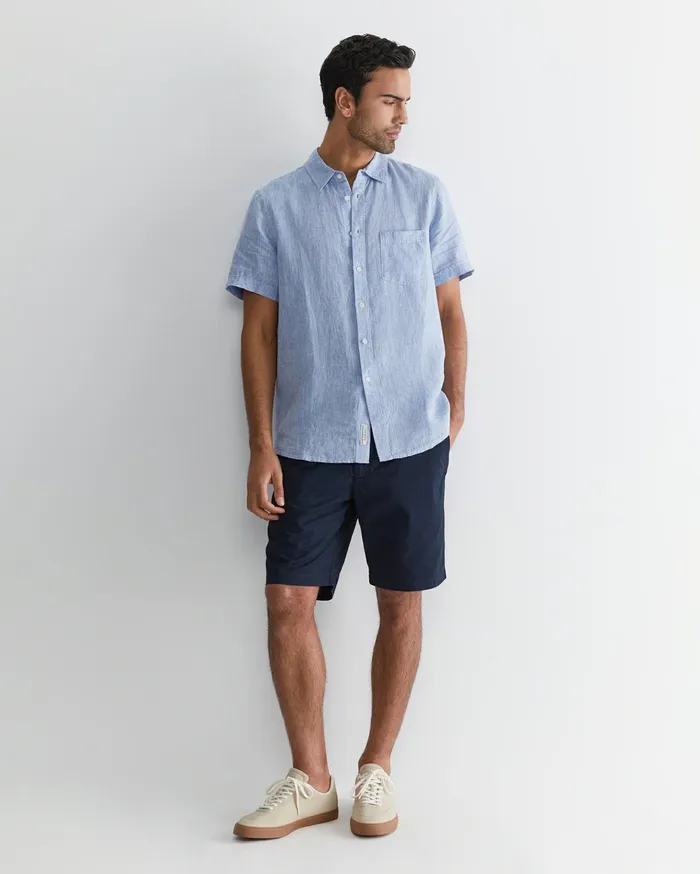 Men Sportscraft Shirts Short Sleeve Linen Shirt Chambray