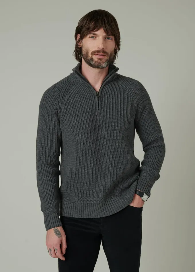 Men Sweaters Hoodies Joe039s Jeans ARCHIE QUARTER ZIP SWEATER Charcoal