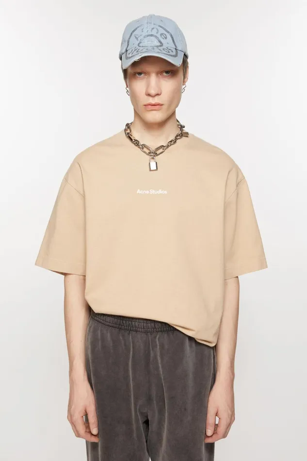 Men Tshirt Stamp Logo 8211 Relaxed Fit Wheat Beige Acne Studios Tshirts