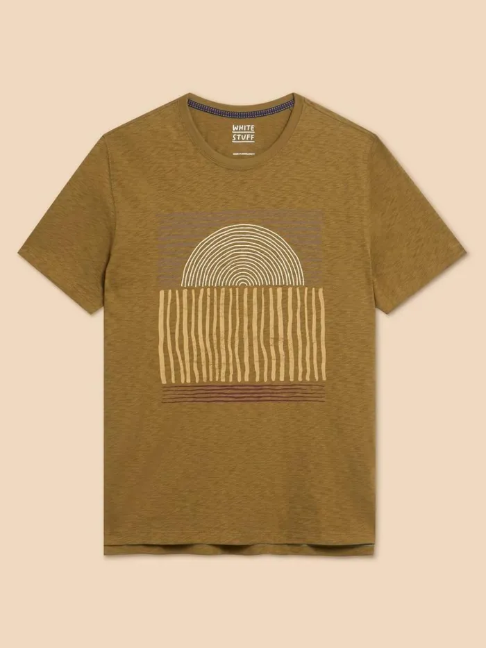 Men TSHIRTS White Stuff Abstract Sun Graphic Tee Green Print Men TSHIRTS White Stuff Abstract Sun Graphic Tee Green Print