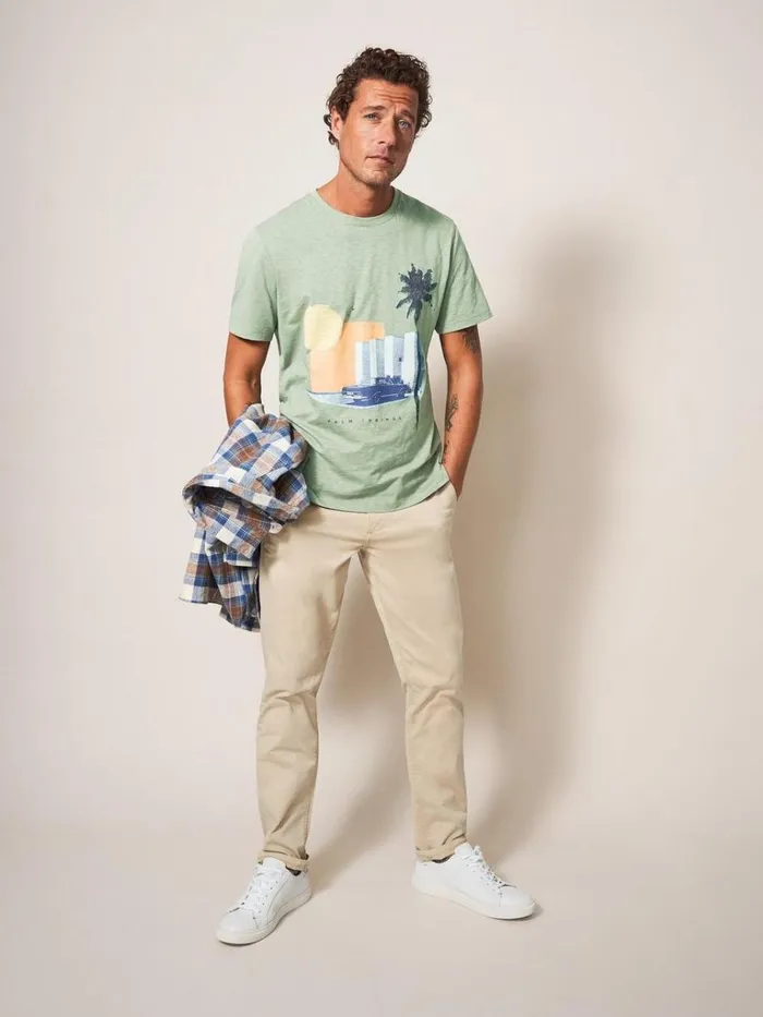 Men TSHIRTS White Stuff Palm Springs Graphic Tee Dusty Green