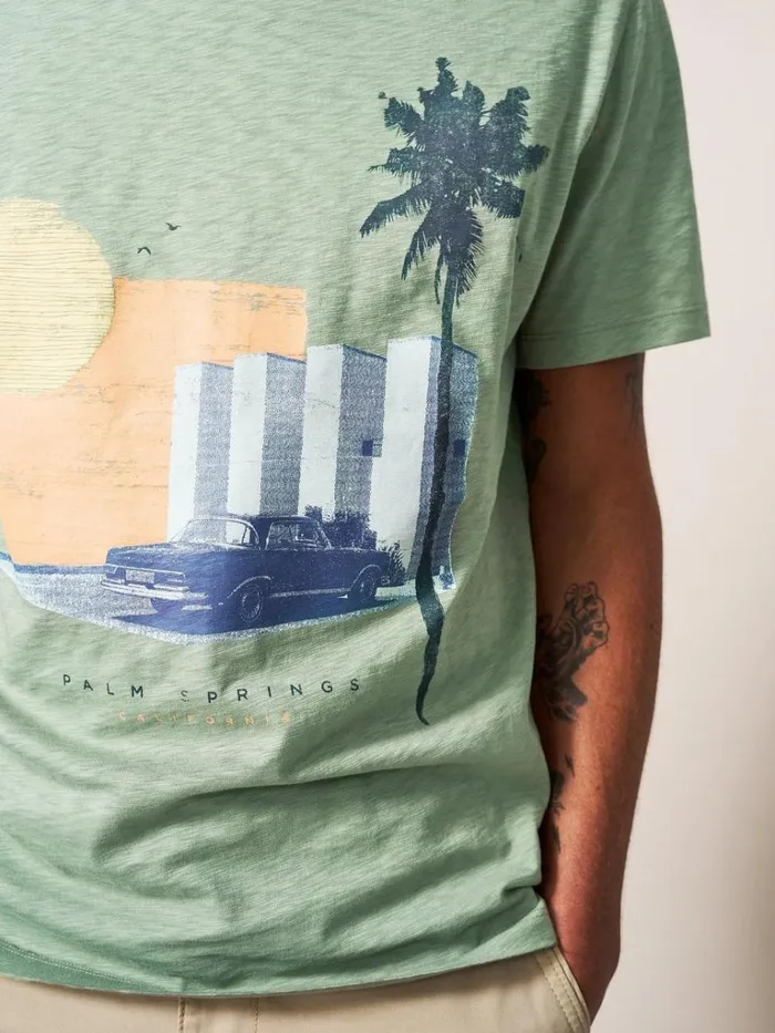 Men TSHIRTS White Stuff Palm Springs Graphic Tee Dusty Green Men TSHIRTS White Stuff Palm Springs Graphic Tee Dusty Green