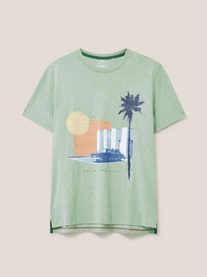Men TSHIRTS White Stuff Palm Springs Graphic Tee Dusty Green Men TSHIRTS White Stuff Palm Springs Graphic Tee Dusty Green