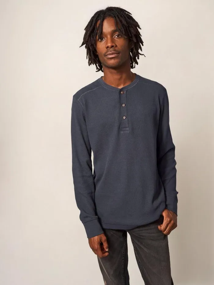 Men TSHIRTS White Stuff Porter Waffle Henley Dark Grey