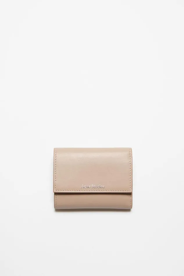 Men Trifold Leather Wallet Taupe Beige Acne Studios Small Leather Goods