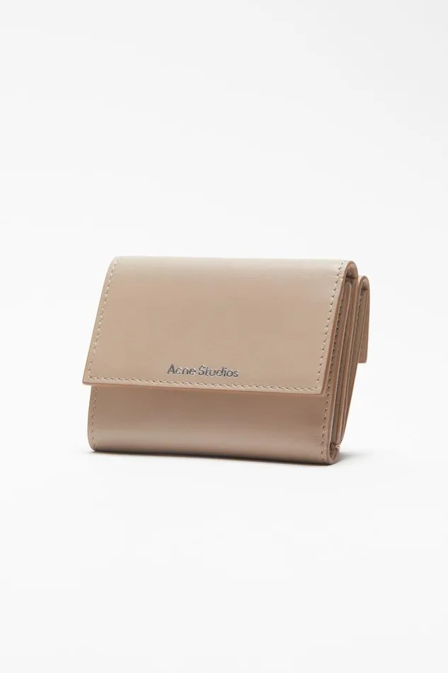 Men Trifold Leather Wallet Taupe Beige Acne Studios Small Leather Goods