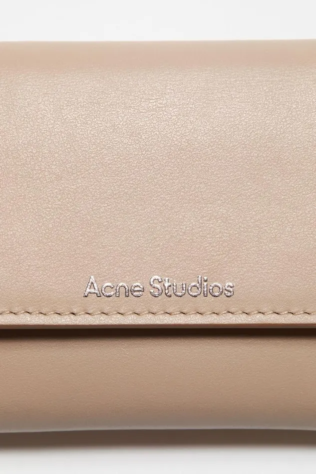 Men Trifold Leather Wallet Taupe Beige Acne Studios Small Leather Goods