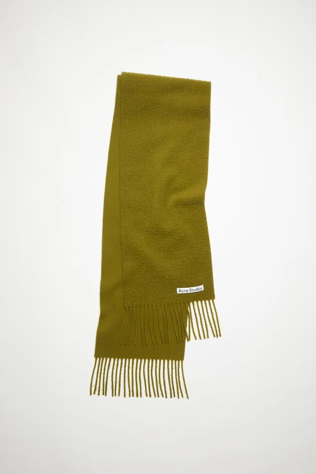 Men Wool Fringe Scarf Olive Green Acne Studios Scarves
