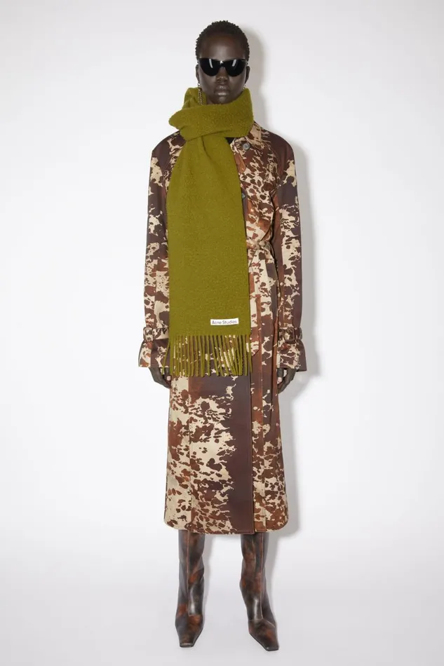 Men Wool Fringe Scarf Olive Green Acne Studios Scarves