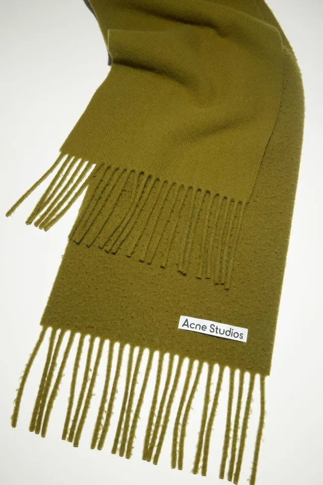 Men Wool Fringe Scarf Olive Green Acne Studios Scarves