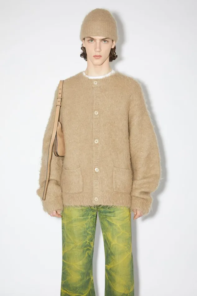 Men Wool Mohair Cardigan Dark Beige Acne Studios Knitwear