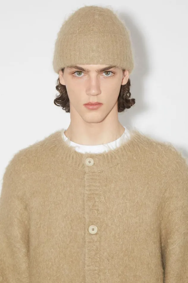 Men Wool Mohair Cardigan Dark Beige Acne Studios Knitwear
