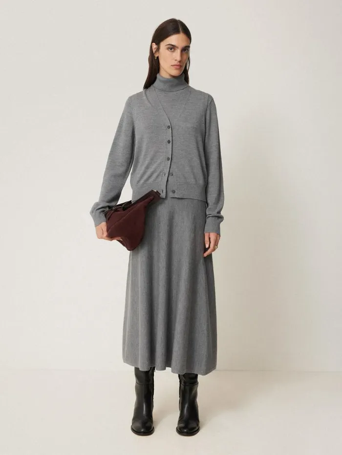 Merino Knitted Aline Skirt Grey Women Jigsaw Skirts