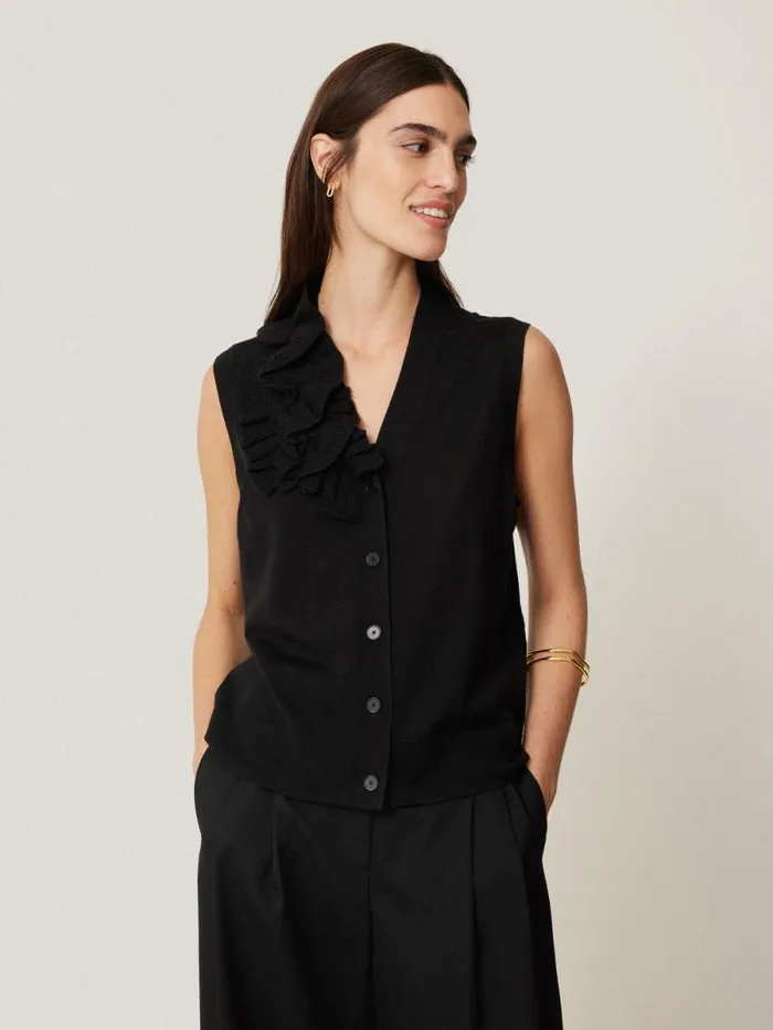 Merino Ruffle Waistcoat Black Women Jigsaw Shirts and Tops