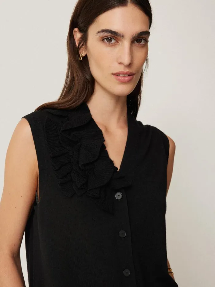 Merino Ruffle Waistcoat Black Women Jigsaw Shirts and Tops