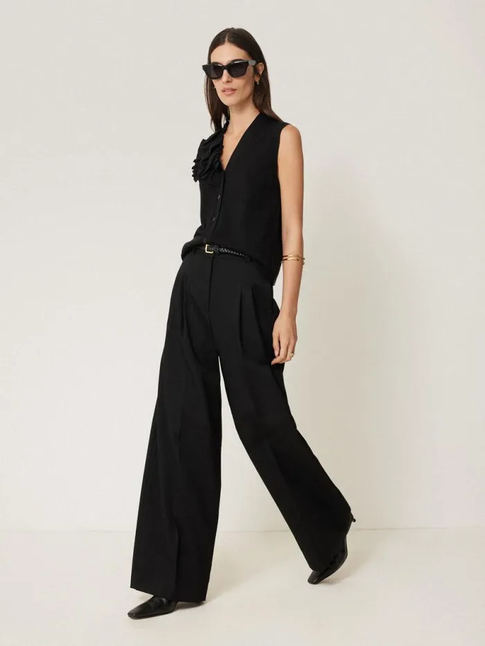 Merino Ruffle Waistcoat Black Women Jigsaw Shirts and Tops