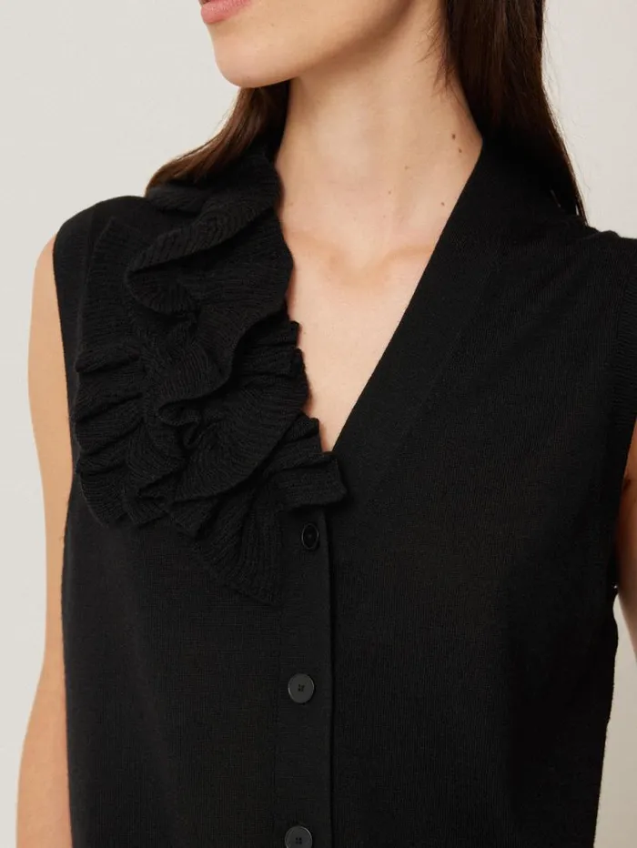 Merino Ruffle Waistcoat Black Women Jigsaw Shirts and Tops