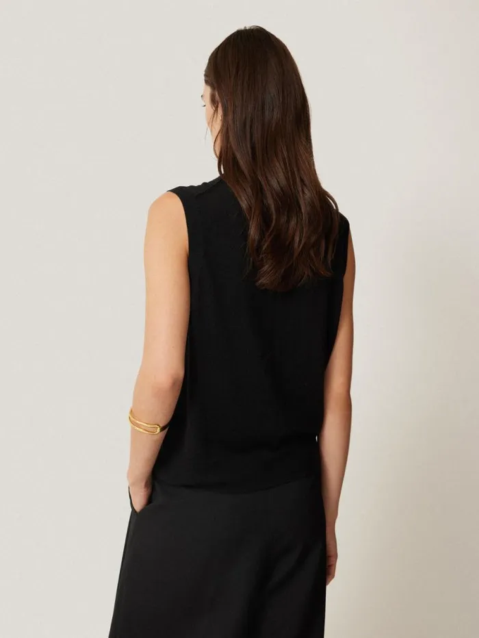 Merino Ruffle Waistcoat Black Women Jigsaw Shirts and Tops