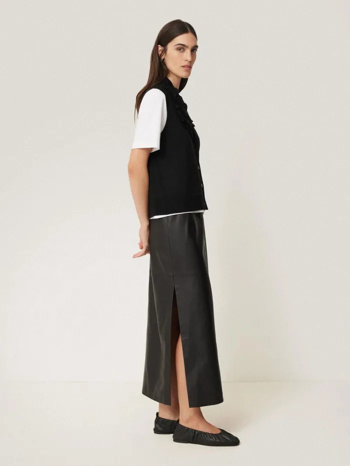 Merino Ruffle Waistcoat Black Women Jigsaw Shirts and Tops