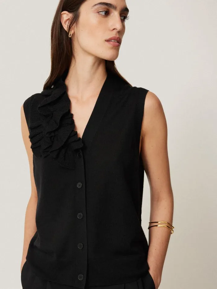 Merino Ruffle Waistcoat Black Women Jigsaw Shirts and Tops