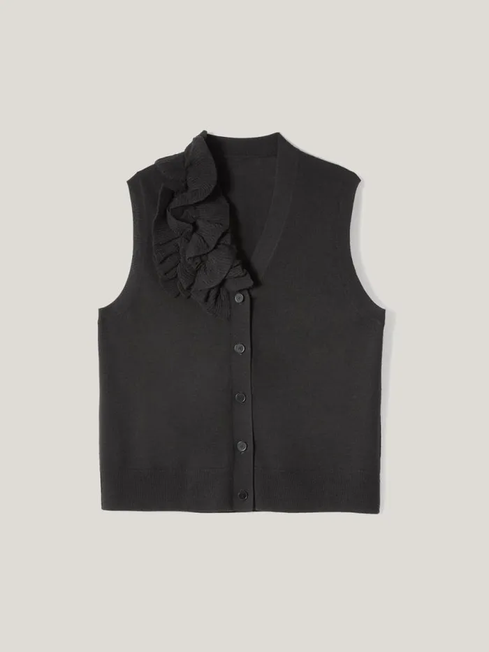 Merino Ruffle Waistcoat Black Women Jigsaw Shirts and Tops