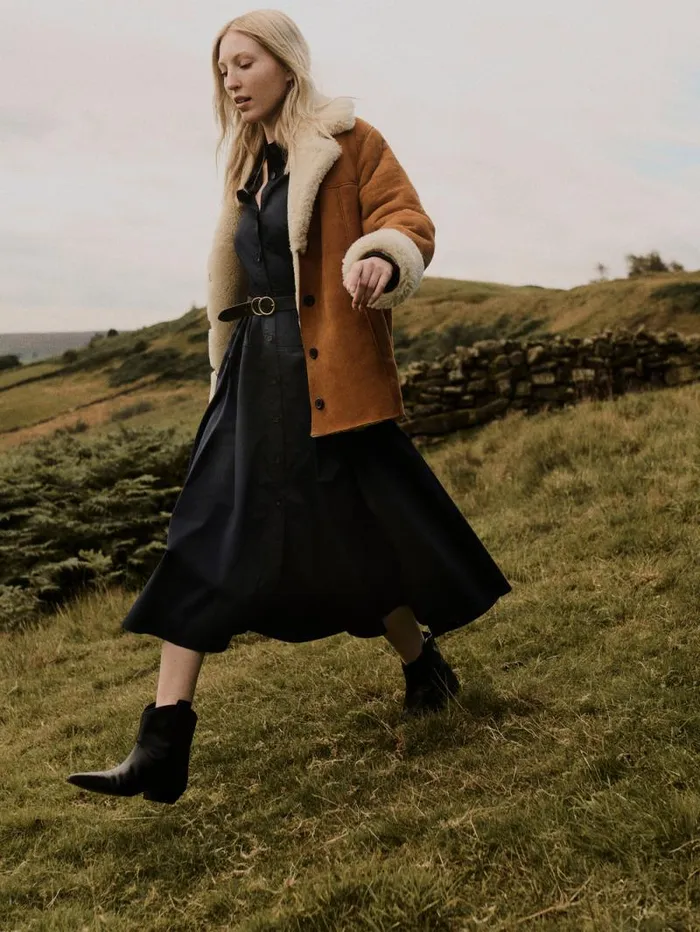 Merino Shearling Leather Coat Ginger Women Jigsaw Coats and Jackets