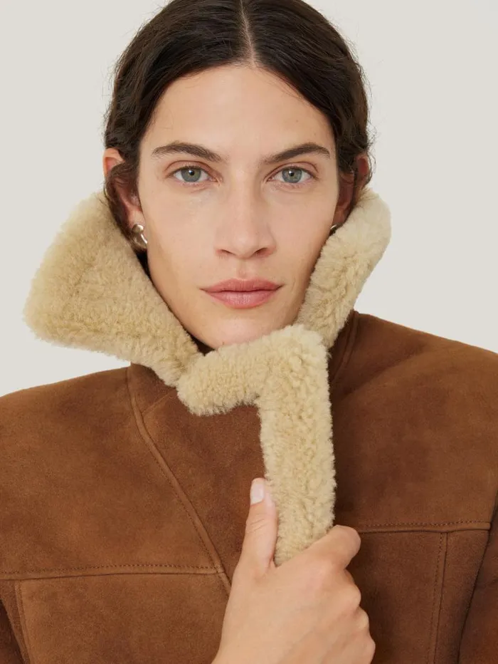 Merino Shearling Leather Coat Ginger Women Jigsaw Coats and Jackets