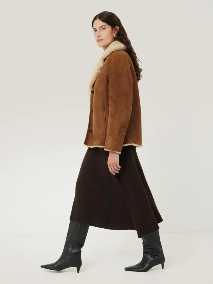Merino Shearling Leather Coat Ginger Women Jigsaw Coats and Jackets