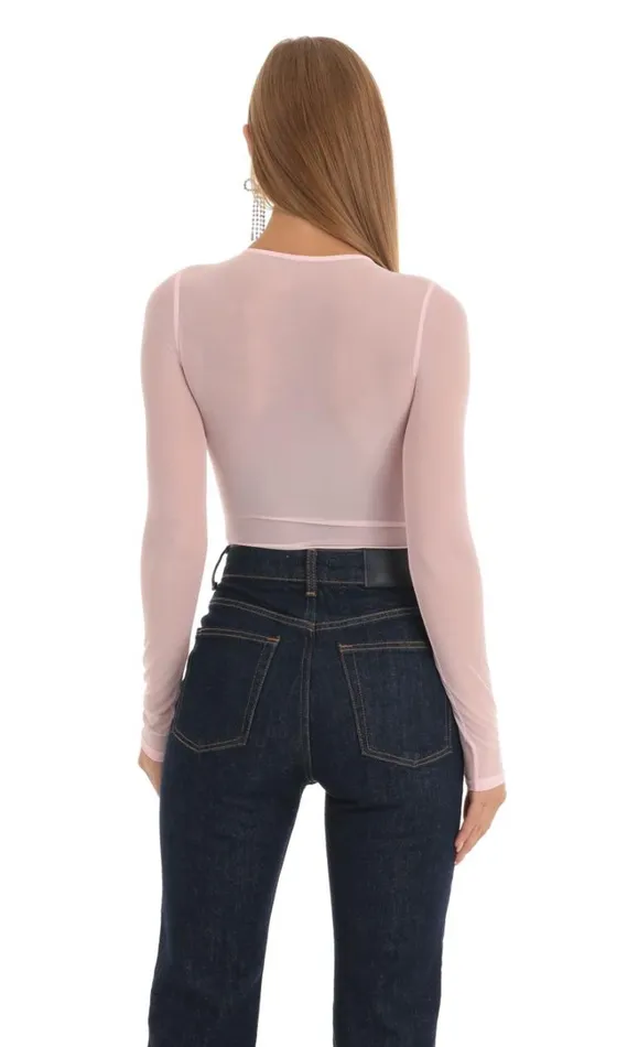 Mesh Bodysuit Pink Women LUCY IN THE SKY Tops Mesh Bodysuit Pink Women LUCY IN THE SKY Tops