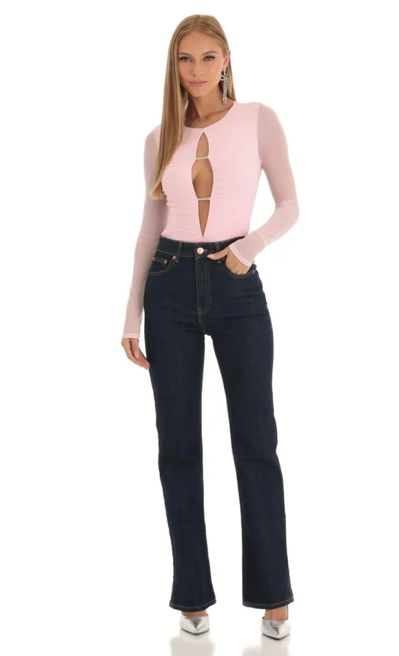 Mesh Bodysuit Pink Women LUCY IN THE SKY Tops Mesh Bodysuit Pink Women LUCY IN THE SKY Tops