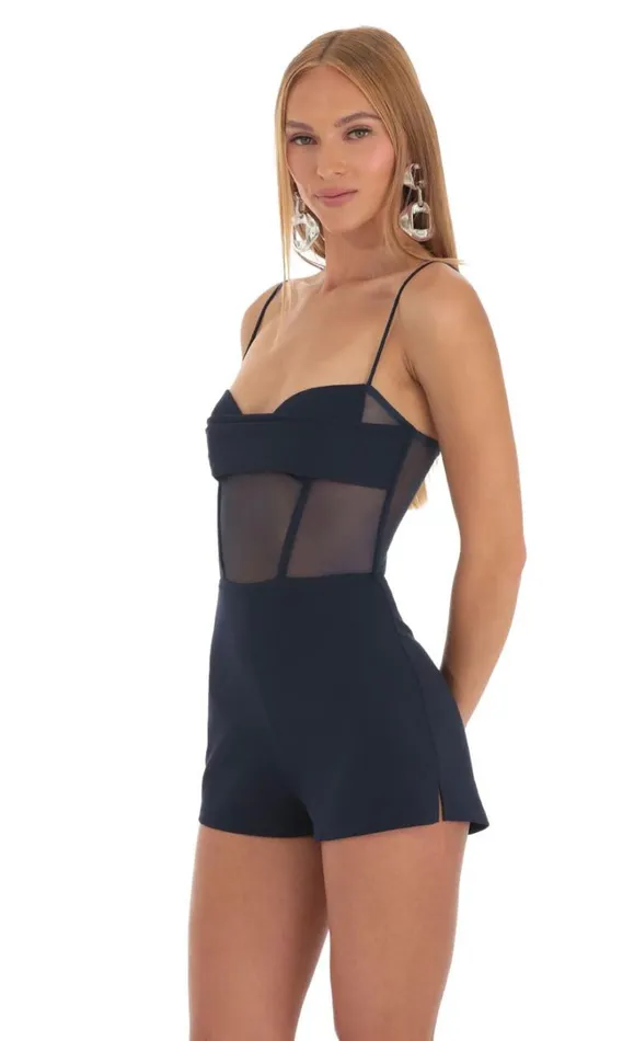 Mesh Corset Romper Navy Women LUCY IN THE SKY Rompers Mesh Corset Romper Navy Women LUCY IN THE SKY Rompers