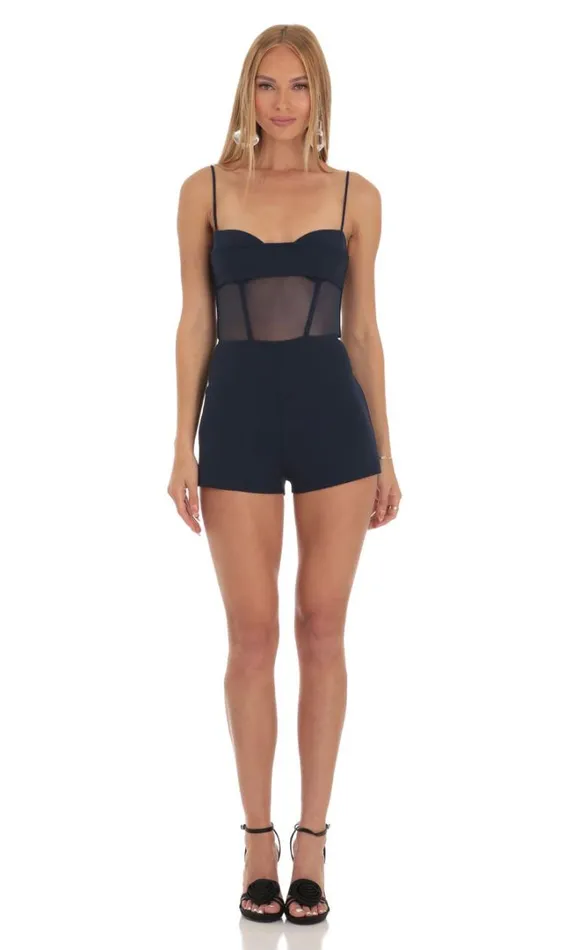Mesh Corset Romper Navy Women LUCY IN THE SKY Rompers Mesh Corset Romper Navy Women LUCY IN THE SKY Rompers