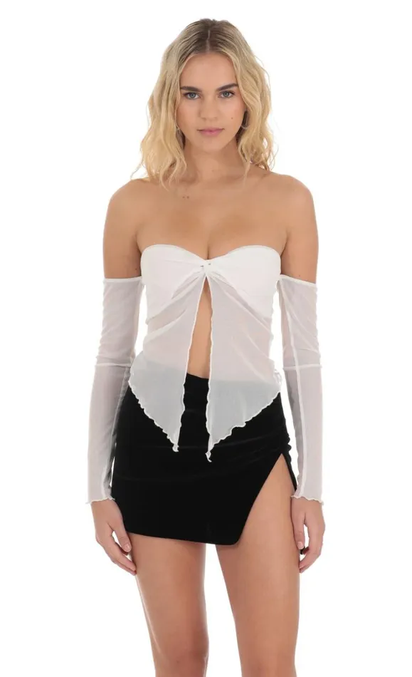 Mesh Off Shoulder Top White Women LUCY IN THE SKY Tops