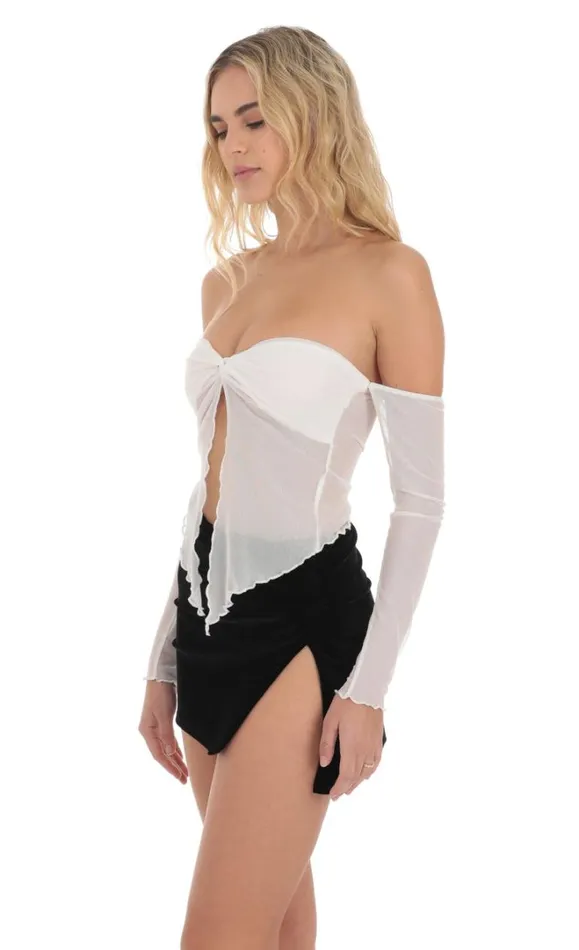 Mesh Off Shoulder Top White Women LUCY IN THE SKY Tops Mesh Off Shoulder Top White Women LUCY IN THE SKY Tops