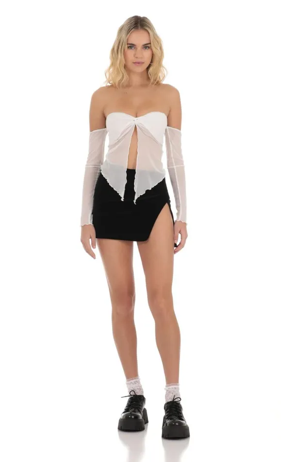 Mesh Off Shoulder Top White Women LUCY IN THE SKY Tops Mesh Off Shoulder Top White Women LUCY IN THE SKY Tops