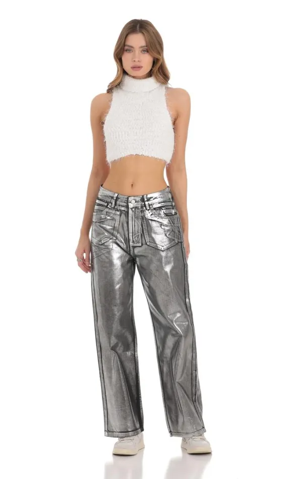 Metallic Foiled Black Jeans Silver Women LUCY IN THE SKY Jeans