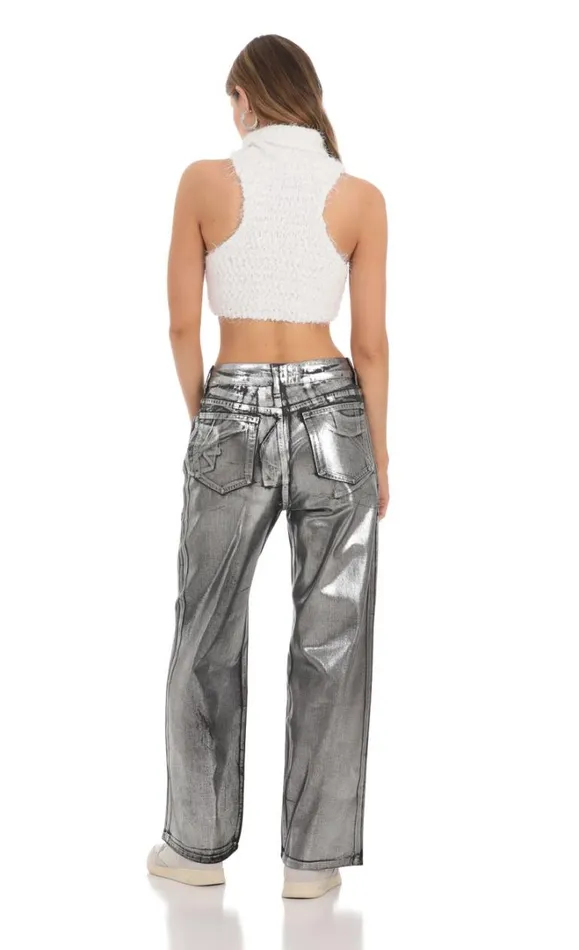 Metallic Foiled Black Jeans Silver Women LUCY IN THE SKY Jeans Metallic Foiled Black Jeans Silver Women LUCY IN THE SKY Jeans